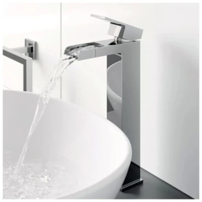 Image of Vitellio Nero High Rise Basin Mixer Waterfall Tap VIT 2TAPB032D