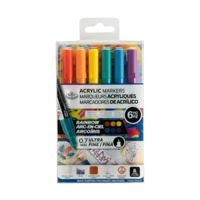 Image of Royal &amp; Langnickel 6pc ULTRA FINE ACRYLIC PAINT ARTIST MARKERS. 0.7MM RAINBOW COLOURS