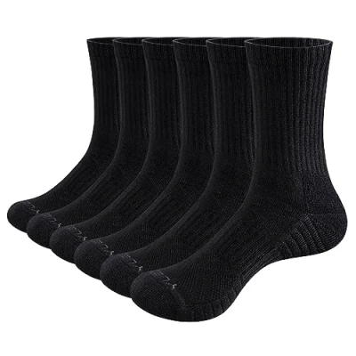 Image of YUEDGE 6 Pairs Cotton Cushion Crew Socks Workout Training Hiking Walking Athletic Sports for Men and Women, 9 12/Women 8 11 UK Size, Black
