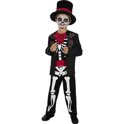 Image of Funidelia Day of the Dead Skeleton Costumes for boy Sugar skull &amp; Halloween Costume kids accessory fancy dress props carnival parties Size 10 12 years