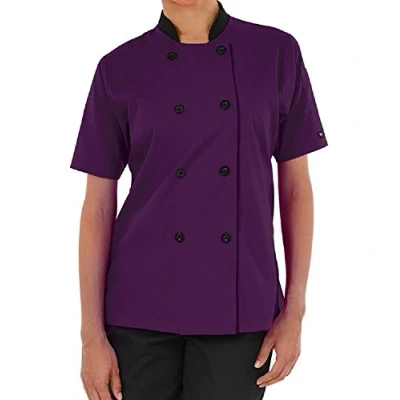 Image of Short Sleeves Only Women&#039;s Ladies Chef&#039;s Coat Jacket (XXL (for Bust 42 43), Purple)