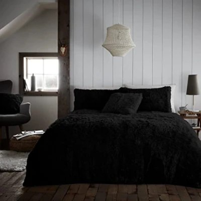 Image of GC GAVENO CAVAILIA Fleece Duvet Cover, Snuggle Warm Double Bedding Set, Cuddle Fluffy Quilt Covers, Black