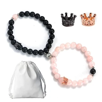 Image of Rhdun Magnetic Bracelets for Couples, King &amp; Queen Crown His and Her Matching Long Distance Relationship Gifts Boyfriend Girlfriend Women Men