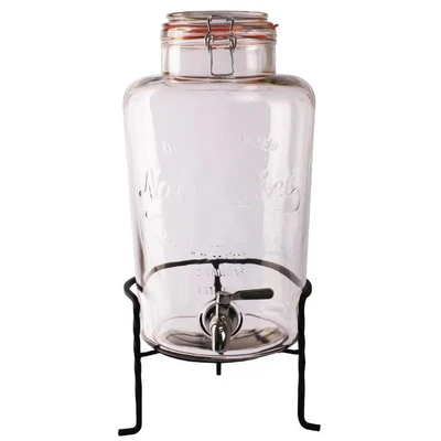 Image of Olympia Nantucket Style Drink Dispenser with Wire Stand Lockable Lids, Retro Durable Stainless Steel Tap Glass 155(H) x200(B) x150(T) mm