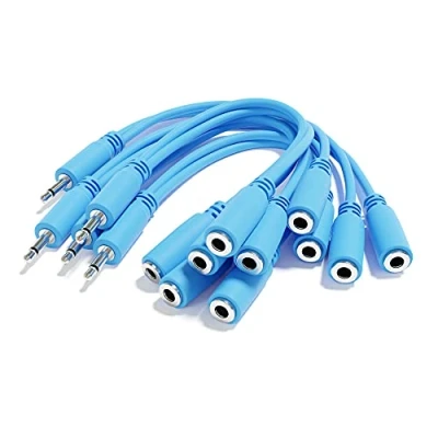 Image of ExcelValley 5 Pack Mono Splitter Y Patch Cables TS 3.5mm 1/8&quot; Eurorack Synth Synthesizer [Blue]