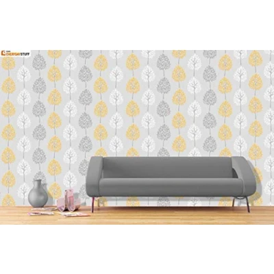 Image of Tree Foliage Leaf Wallpaper Metallic Shimmer Yellow Grey White Y�L Riva