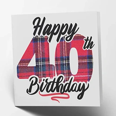 Image of Maturi Happy 40th Birthday Tartan Greetings Card Blank Inside, 15.5 x cm Square