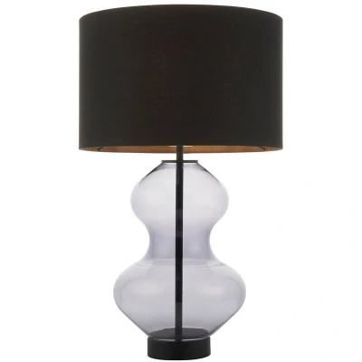 Image of Lecce Base &amp; Shade Table Lamp, Grey Tinted Glass, Black Cotton Fabric With Matt Paint