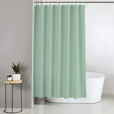 Image of Blue Canyon Plain Shower Curtains 100% Polyester Curtain Anti Bacterial Surface Treatment Water Repellent Weighted Hem 180X180cm 12 Reinforced Eyelets With Hooks Included (Mint Green)