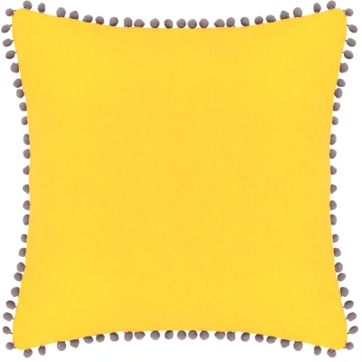 Image of Paoletti Velvet Pom Cushion Yellow Cotton One Size