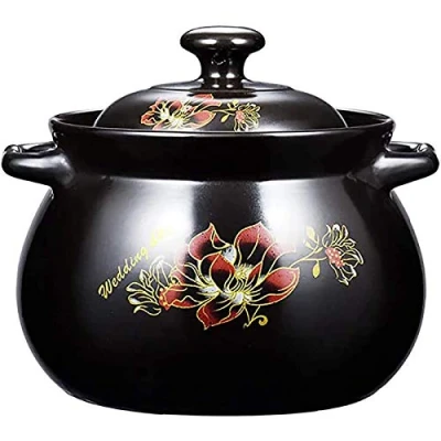 Image of Hengqiyuan 4L Clay Pots for Cooking Non Stick Ceramic Casserole Earthenware Pot Stockpot with Lid Stew Soup Steam Scratch Resistant