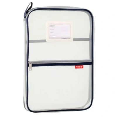 Image of Mesh Document Bag Nylon File Zip Travel A4 Student Homework Office Supplies Deep Blue
