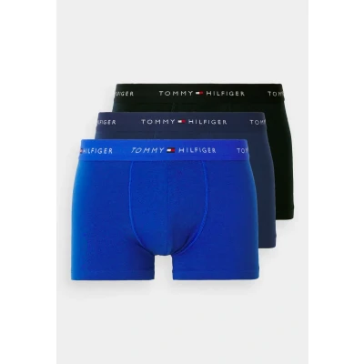 Image of Tommy Hilfiger Men’s 3 Pack Trunks with Stretch, Multicolor (Nob Blu/Prp Nvy/Blk), M