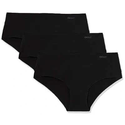 Image of DKNY Women&#039;s Litewear Cut Anywhere Hipster Panties 3 Pack Box Multipack, Black/Black/Black, S