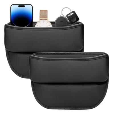 Image of HIAHXC 2Pcs Car Seat Organiser, Storage Multifunctional Gap Box for (Black)