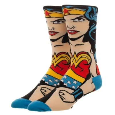Image of EZB Superhero Character Crew Socks Gift Idea for Women Size 4 9 Wonderwoman