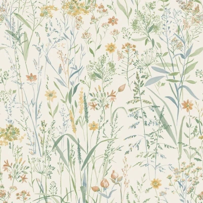 Image of Summer Meadow Floral Hand Painted Watercolour Style Wallpaper Ideal for Living Rooms or Bedrooms Sage Green/Cream GranDeco A76701