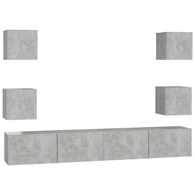 Image of vidaXL TV Cabinet Set 6 Piece Indoor Furniture Hanging Wall Mounted Storage Media Unit Hifi Concrete Grey Engineered Wood