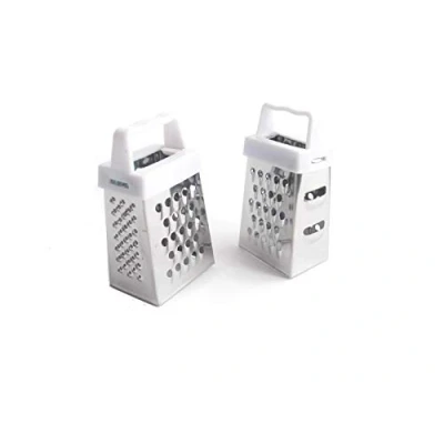 Image of Tredoni 2 Mini Graters Stainless Steel 4 Sided Garlic/Nutmeg Grater &amp; Slicer 7x3.5cm, Ginger/Chocolate Grater, Multicolor Plastic Handle