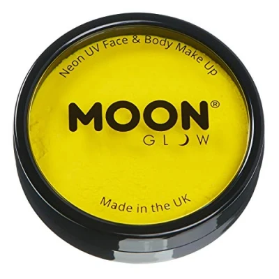 Image of Pro Intense Neon UV Face &amp; Body Paint Cake Pots by Moon Glow Yellow Professional Water Based Makeup for Adults, Kids 36g