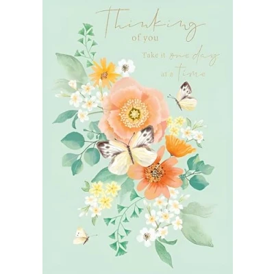 Image of Abacus Cards Thinking of You Card with Floral Butterfly Design and a Foil Finish