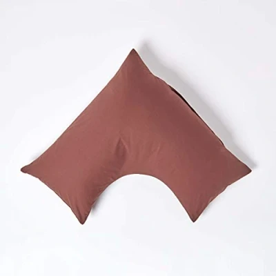 Image of HOMESCAPES Chocolate Brown Pure Egyptian Cotton V Shape Pillowcase 200 TC 400 Thread Count Percale Equivalent Pillow Case For Nursing Pregnancy and Elderly
