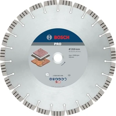 Image of Bosch 1x PRO Stone Diamond Cutting Disc for Bore 25.4 and Table Petrol Saws (for Soft stone, Hard Ø 350 mm, Professional Accessory Circular Saw, Saw)