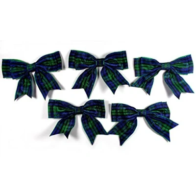 Image of Large Satin Ribbon Double Bows 8cm Wide Pack of 5 (Tartan Blue)