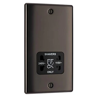 Image of BG Electrical 115 And 240 Volts Dual Voltage Shaver Socket, Black Nickel