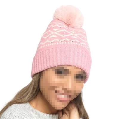 Image of A2Z Ladies Hat Knitted Bobble Bead Detail Faux Fur Pom Beanie Hats LH872 Baby Pink One Size