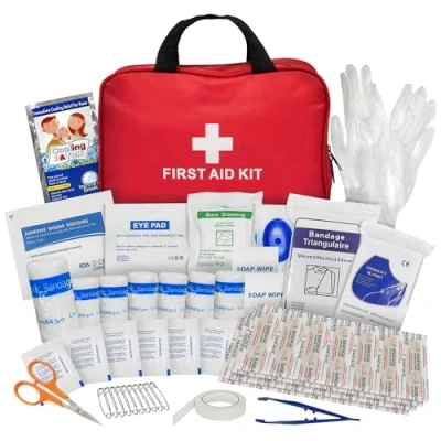 Image of ASAB 68 Piece Travel First Aid Kit for Holiday Home Use Waterproof Easy to Carry Bag with Bandages Scissors Blanket Hiking Car Emergency Safety Essentials Camping Work