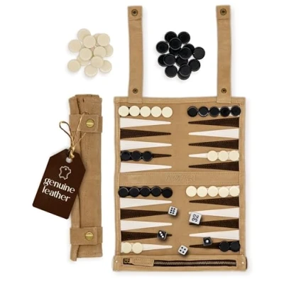 Image of Amari ® Travel Backgammon Rollable for and On the Go Back Gammon, Case Game Leather