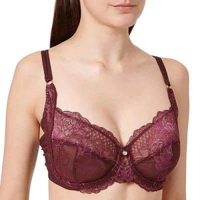 Image of Triumph Women&#039;s Wild Peony Florale W01 Minimizer Bra, Claret, 34E