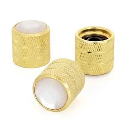 Image of 3 X Guitar Metal Volume Tone Dome Knobs 6mm Knurling Shaft Speed Control with Pearl White Top Gold