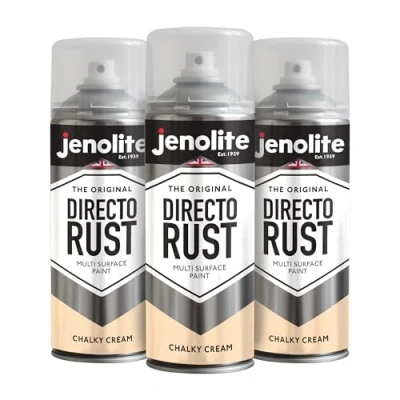 Image of JENOLITE Directorust Chalky Spray Paint CREAM 3x400ml Multi Surface Finish Ideal For Furniture, Ornaments, Picture Frames Interior &amp; Exterior Use RAL 1015