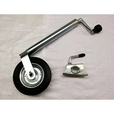 Image of Heavy Duty Caravan Jockey Wheel &amp; Clamp 42MM (Trailer Metal Rim Wind Up Handle)