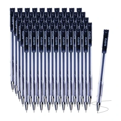Image of CLARO Technik Ballpoint Pens, BLACK, Fine Point (0.7mm), Pack of 50, Smooth Ball Pens for School Office Home Everyday Use