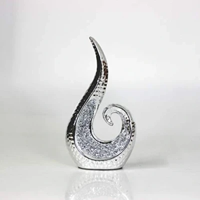 Image of The Leonardo Collection Resin Stylish Silver Swirl Textured Diamonte Bling Decorative Sculpture Ornament Gift