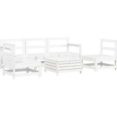 Image of vidaXL 6 Piece Garden Lounge Set White Solid Wood Pine