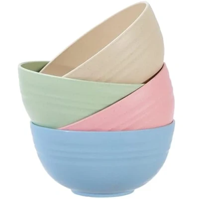Image of MaoMaoCha Plastic Cereal Bowls 4 Pieces, Unbreakable 700ml/24oz Lightweight Bowl Set, Reusable Serving for Rice Noodle Soup Snack Salad Fruit, BPA Free, Dishwasher &amp; Microwave Safe