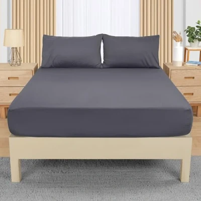 Image of Utopia Bedding Single Fitted Sheet with Pillow Case (50x75cm), Grey Deep Pocket (35 cm) Bed Sheets Set Soft Brushed Microfibre