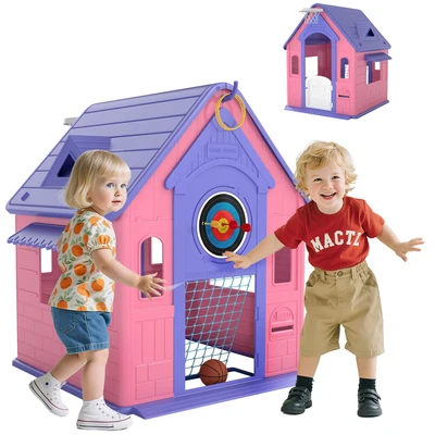 Image of AIYAPLAY Playhouse for Kids Outdoor Indoor, 5 in 1 Garden House, Pink