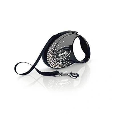 Image of Flexi Glam Splash Crystal Tape Onyx Black Small 3m Retractable Dog Leash/Lead for dogs up to 12kgs/26lbs