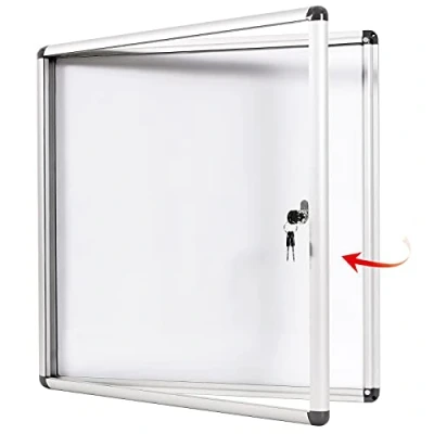 Image of Swansea Enclosed Bulletin Board Lockable White Noticeboard with Door Wall Display Case for School Office 67x72cm(6xA4)