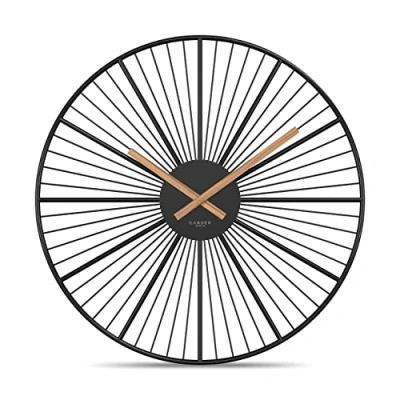 Image of Cander Berlin Barla XXL Wall Clock Silent 50 cm Metal Wooden Hands without Ticking Giant Large Modern Black Living Room Kitchen Vintage