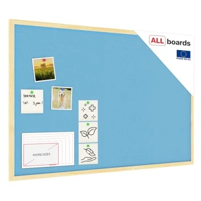 Image of ALLboards Cork Board Blue with Wooden Frame 90x60cm, Corkboard Bulletin Notice