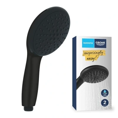 Image of GROHE Vitalio Start 110 QuickFix Hand Shower (Round 11 cm Head 2 Sprays: Rain and Jet, Water Saving, Anti Limescale System, Silicone Ring, Universal Mounting System), Matt Black, 279462431