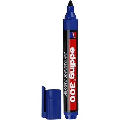 Image of edding 300 Permanent Marker Blue 1 Pen Round Tip 1.5 3 mm Waterproof, Quick Drying, Smear Proof Pens for Cardboard, Plastic, Glass, Wood, Metal and Fabric