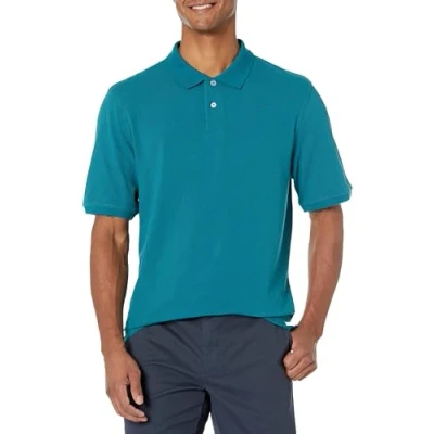 Image of Amazon Essentials Men&#039;s Regular Fit Cotton Pique Polo Shirt (Available in Big &amp; Tall), Teal Blue, S