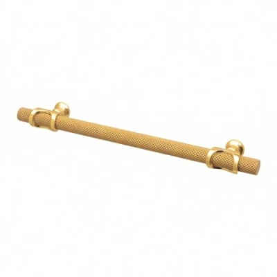 Image of Decoranddecor Amelia Knurled Cabinet Handles T Bar Kitchen Cupboard Aluminium Drawer Furniture Knobs 224mm Hole Centre, Matt Gold